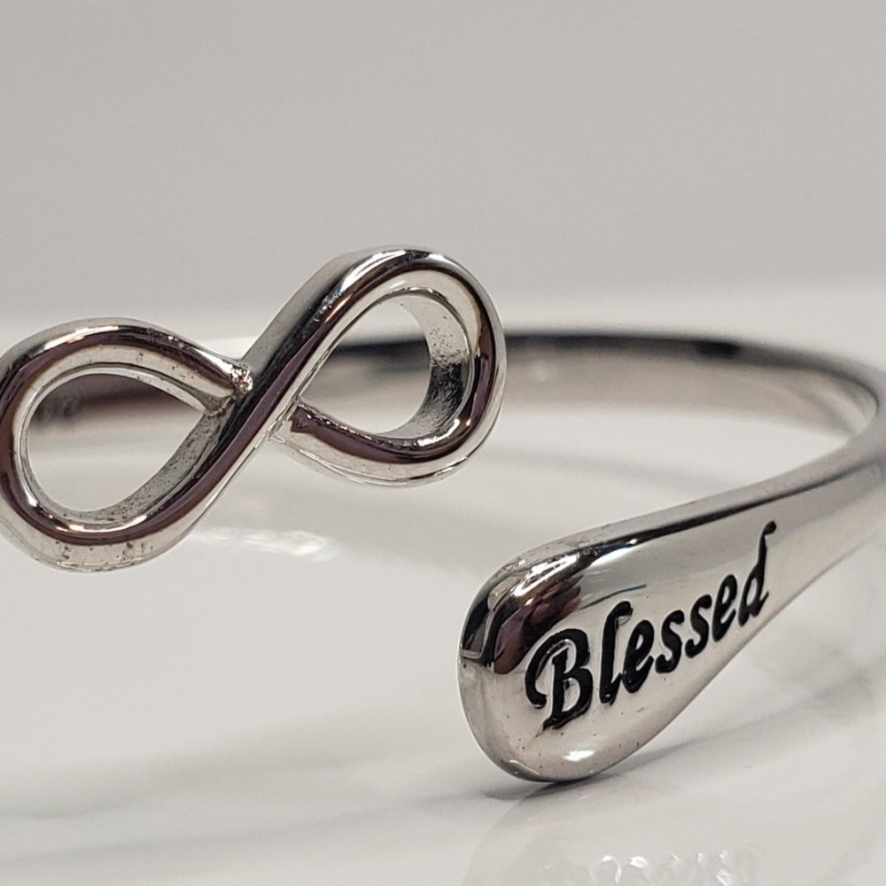 Sterling Silver Infinity "Blessed" Bangle - image 2
